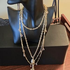 Batch of 2 Goldtone Necklaces – Lavender Crystal Chain & Tassel Pendant